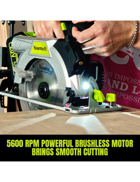 Sierra Circular Inalámbrica YOWMOFT 20V 6.5" Sin Escobillas