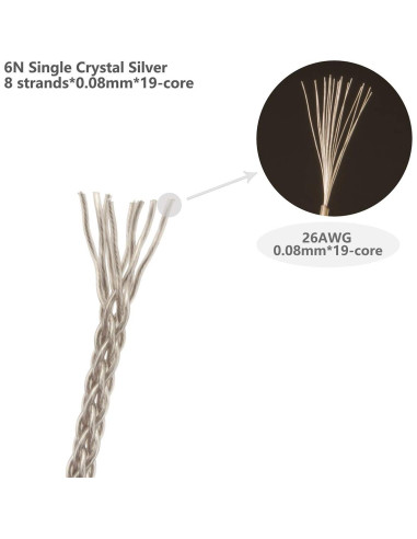 Cable de Mejora para Auriculares GUCraftsman 1.2m 4.4mm Plata 6N