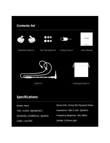 Auriculares In-Ear KGUSS Arpegear Hane 10mm Dinámico Desmontable