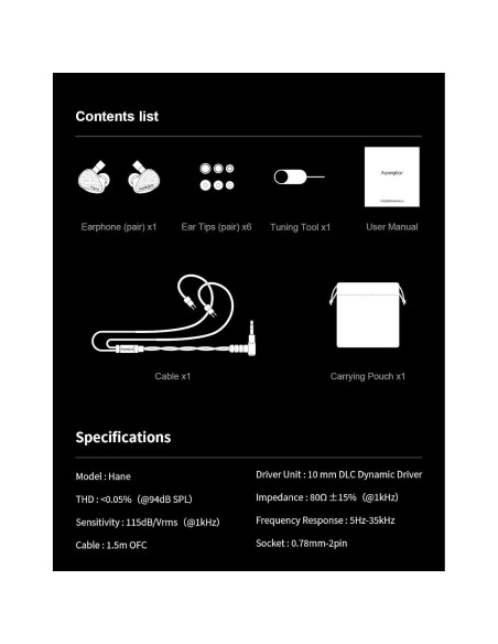 Auriculares In-Ear KGUSS Arpegear Hane 10mm Dinámico Desmontable