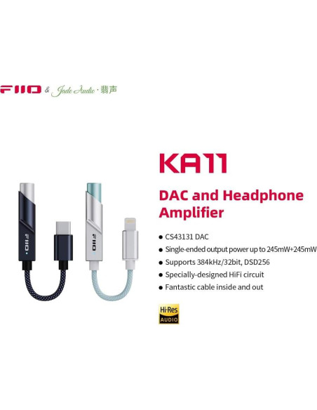 Adaptador de audio FiiO KA11 USB C a 3.5mm HiFi 32bit/384KHz