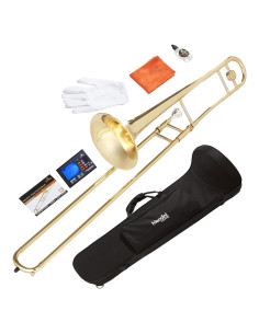 Trompeta Tenor Mendini B Bemol Oro para Principiantes con Kit Completo