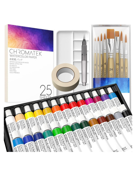 Juego de Pintura Acuarela CHROMATEK - Kit 62 Piezas para Artistas