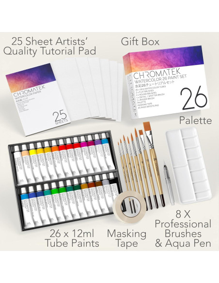 Juego de Pintura Acuarela CHROMATEK - Kit 62 Piezas para Artistas