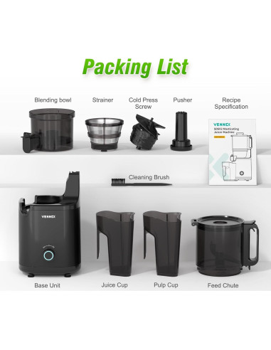 Exprimidor de Prensa en Frío VENNEX 50 oz Negro Doble Tornillo