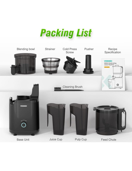 Exprimidor de Prensa en Frío VENNEX 50 oz Negro Doble Tornillo