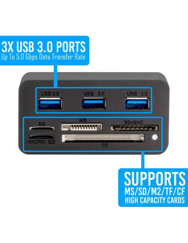 Adaptador HUB USB 3.0 Kingwin con Lector de Tarjetas 5 en 1