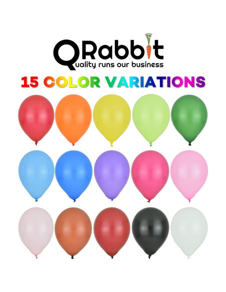 Paquete de 150 globos 12" QRabbit con bomba de mano - Colores surtidos