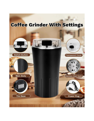 Molino de Café Eléctrico Undoria 300W - Cuchillas Inoxidable 50g