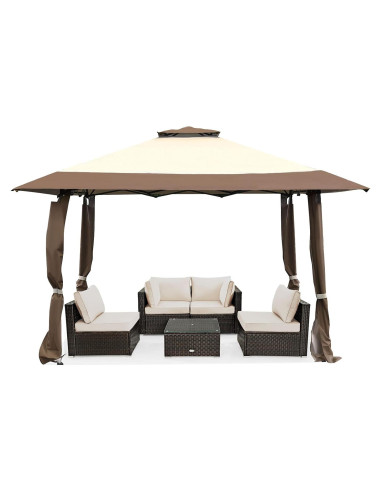 Carpa Gazebo Plegable Tangkula 3.96m x 3.96m Beige