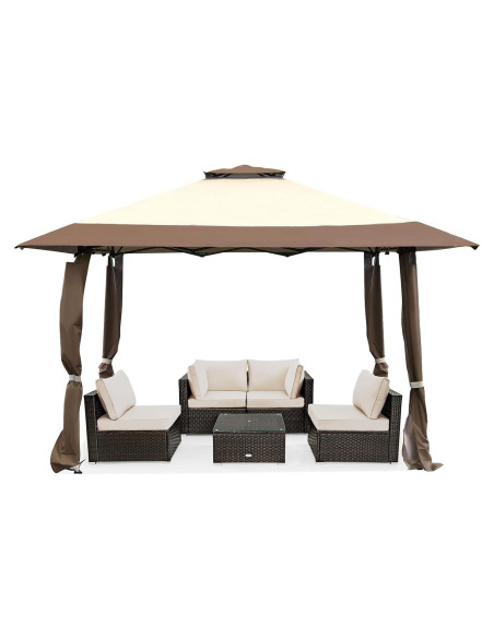 Carpa Gazebo Plegable Tangkula 3.96m x 3.96m Beige