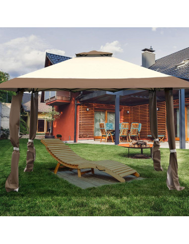 Carpa Gazebo Plegable Tangkula 3.96m x 3.96m Beige
