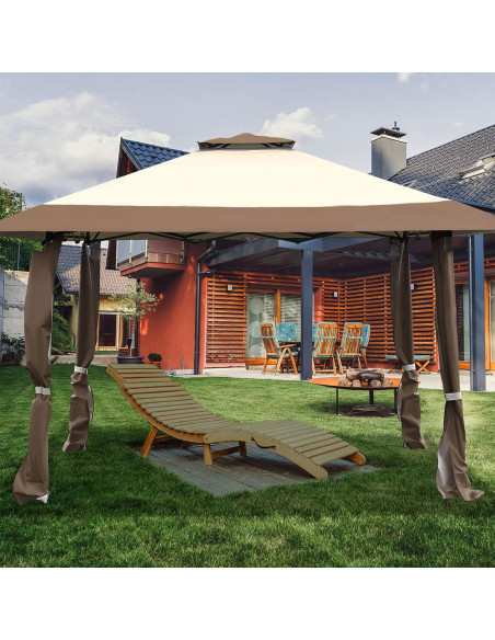 Carpa Gazebo Plegable Tangkula 3.96m x 3.96m Beige