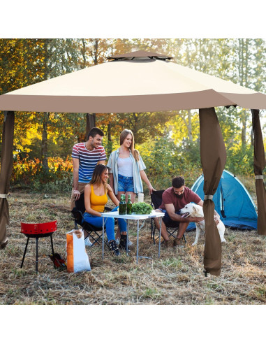 Carpa Gazebo Plegable Tangkula 3.96m x 3.96m Beige