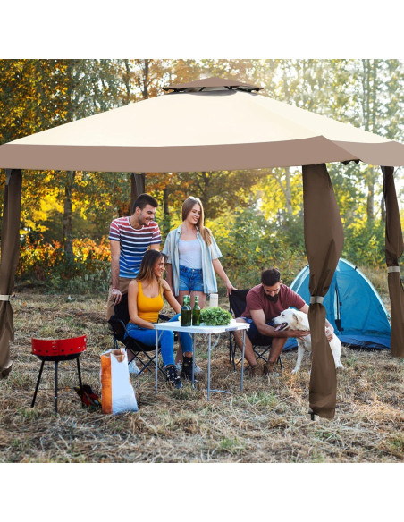 Carpa Gazebo Plegable Tangkula 3.96m x 3.96m Beige