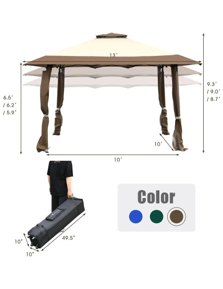 Carpa Gazebo Plegable Tangkula 3.96m x 3.96m Beige