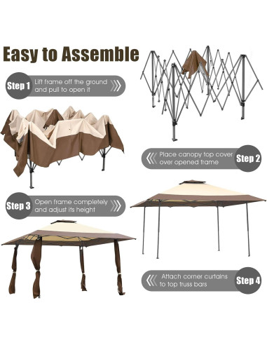 Carpa Gazebo Plegable Tangkula 3.96m x 3.96m Beige