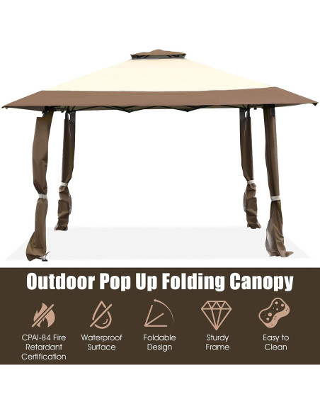 Carpa Gazebo Plegable Tangkula 3.96m x 3.96m Beige