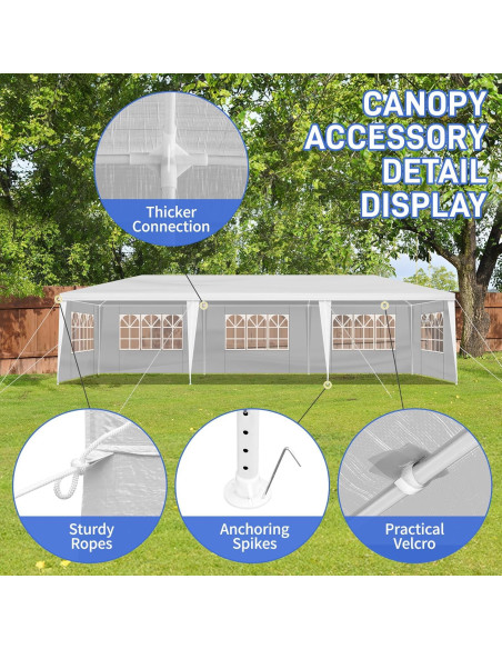 Carpa de Fiesta Exterior 10x30m Pérgola Blanca 5 Paredes Removibles