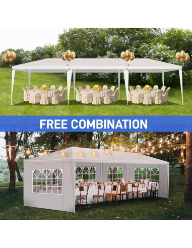 Carpa de Fiesta Exterior 10x30m Pérgola Blanca 5 Paredes Removibles