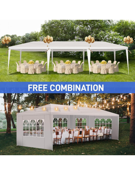 Carpa de Fiesta Exterior 10x30m Pérgola Blanca 5 Paredes Removibles