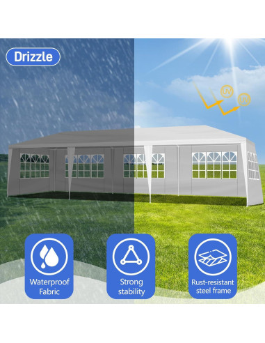 Carpa de Fiesta Exterior 10x30m Pérgola Blanca 5 Paredes Removibles
