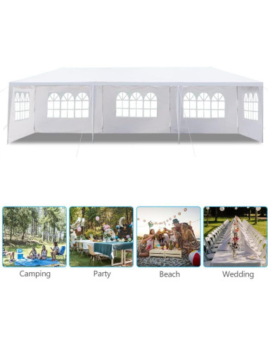 Carpa de Fiesta Exterior 10x30m Pérgola Blanca 5 Paredes Removibles