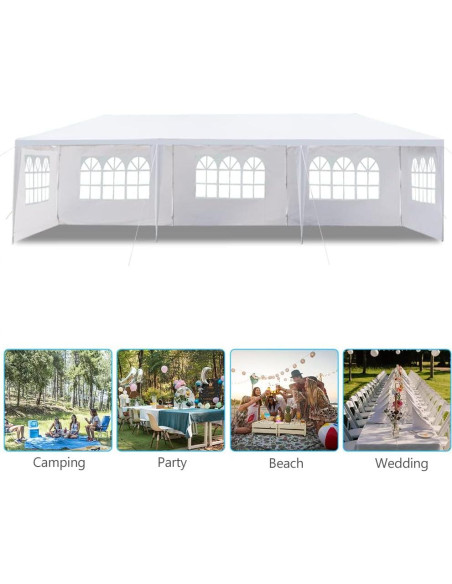 Carpa de Fiesta Exterior 10x30m Pérgola Blanca 5 Paredes Removibles