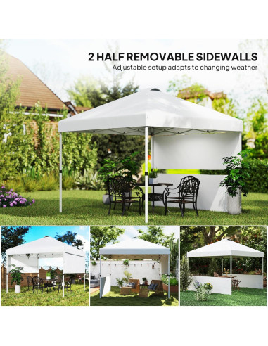 Carpa Plegable Outsunny 3x3m con 2 Paredes UV50+ para 9 Personas