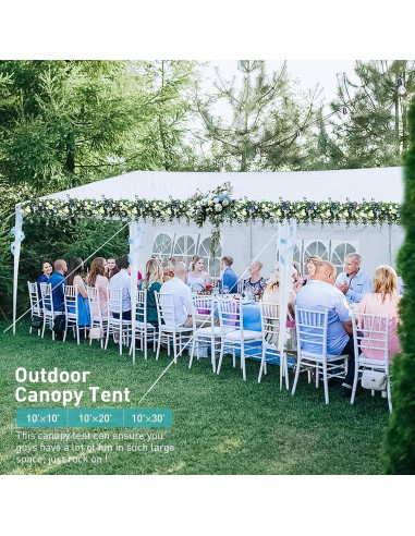 Carpa de Fiesta ANTSKU 10x30m Blanca con 5 Paredes Removibles