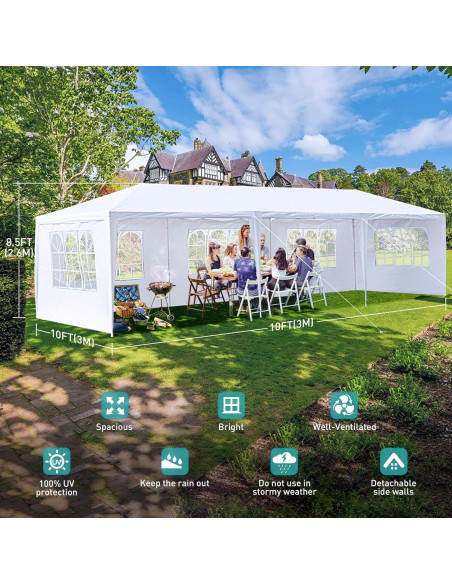 Carpa de Fiesta ANTSKU 10x30m Blanca con 5 Paredes Removibles
