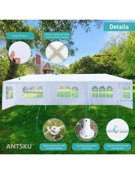 Carpa de Fiesta ANTSKU 10x30m Blanca con 5 Paredes Removibles