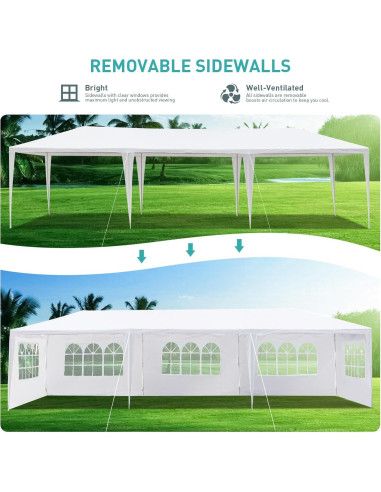 Carpa de Fiesta ANTSKU 10x30m Blanca con 5 Paredes Removibles