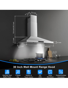 Campana Extractora de Pared Zomagas 30" Acero Inoxidable 450CFM 2