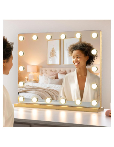 Espejo de Tocador LUXFURNI Starry Y Dorado 63.5x53.3cm LED