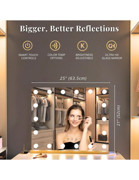 Espejo de Tocador LUXFURNI Starry Y Dorado 63.5x53.3cm LED