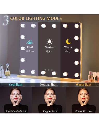 Espejo de Tocador LUXFURNI Starry Y Dorado 63.5x53.3cm LED