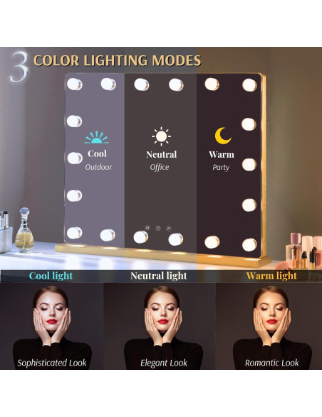 Espejo de Tocador LUXFURNI Starry Y Dorado 63.5x53.3cm LED