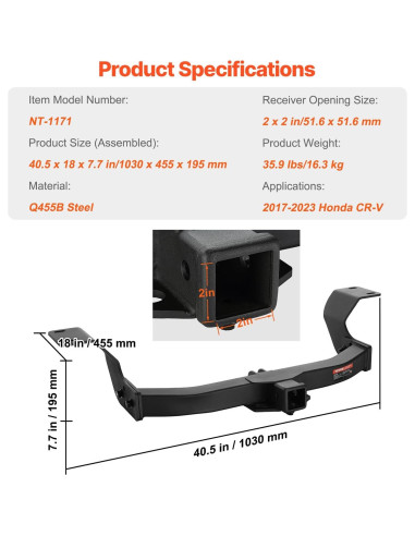 Enganche de Remolque VEVOR Clase 3 para Honda CR-V 2017-2023