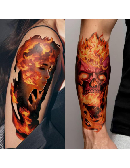 Tatuajes Temporales Metuu Fuego - 77 Hojas para Adultos y Niños