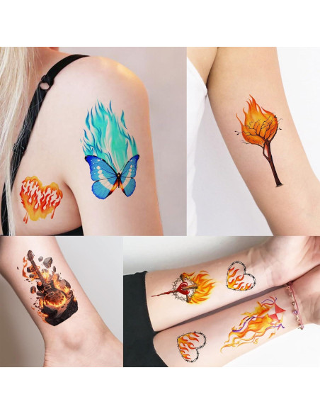 Tatuajes Temporales Metuu Fuego - 77 Hojas para Adultos y Niños