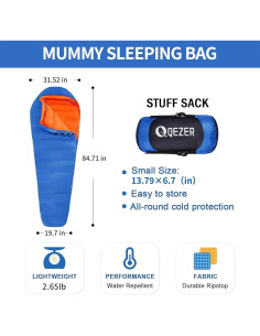 Saco de Dormir de Plumas QEZER Momia 1 Persona 3 Estaciones 2