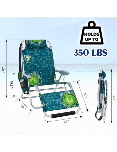 Silla de Playa Plegable Canpsky 2024 Verde Geométrico 4 Posiciones