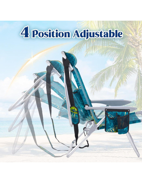 Silla de Playa Plegable Canpsky 2024 Verde Geométrico 4 Posiciones