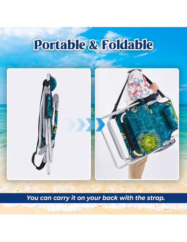 Silla de Playa Plegable Canpsky 2024 Verde Geométrico 4 Posiciones