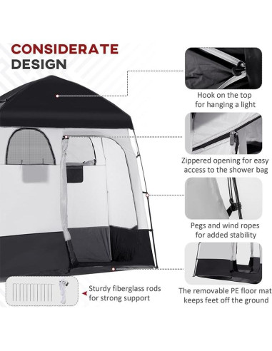 Tienda de Ducha Portátil Outsunny 2 Habitaciones 220x125 cm