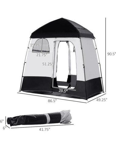 Tienda de Ducha Portátil Outsunny 2 Habitaciones 220x125 cm