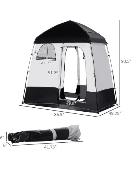Tienda de Ducha Portátil Outsunny 2 Habitaciones 220x125 cm