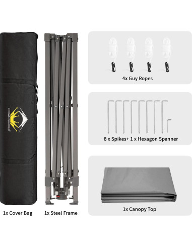 Carpa Plegable CROWN SHADES 8x8 m con Protección Solar Gris