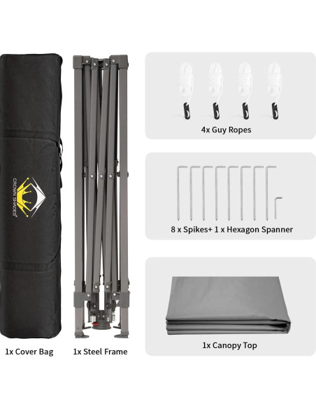 Carpa Plegable CROWN SHADES 8x8 m con Protección Solar Gris